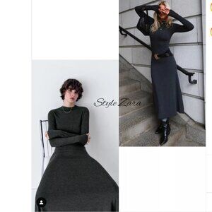 NWT ZARA LONG A-LINE DRESS DARK GRAY